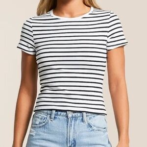 Women's Black & White Striped Cotton Tee Size Small